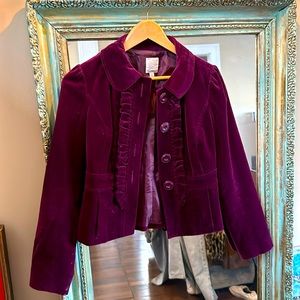 Purple velvet cropped jacket, XS